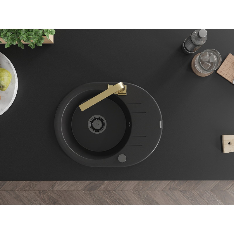 Mexen Kevin fregadero de granito de 1 compartimento con escurridor y grifo de cocina Rita, negro - 6517-77-670300-50-B