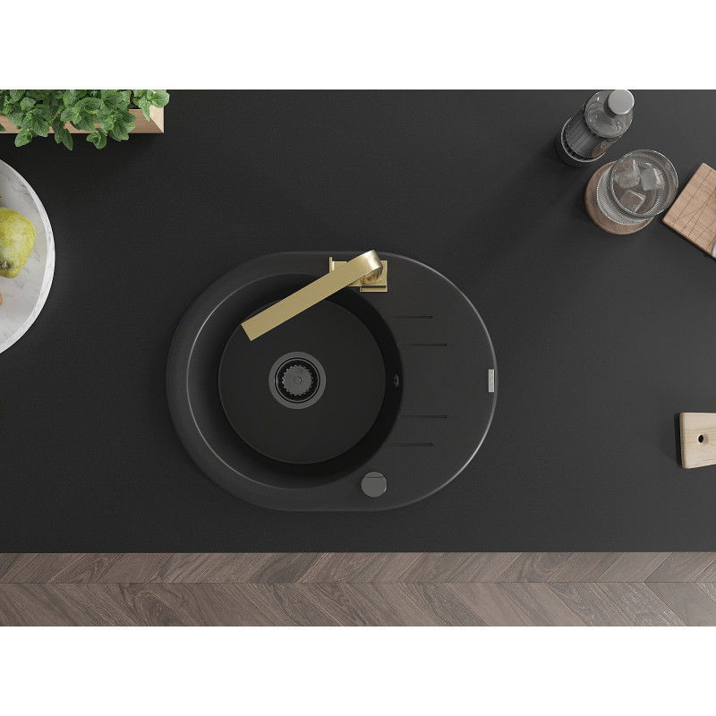 Mexen Kevin fregadero de granito de 1 seno con escurridor y grifo de cocina Rita, negro - 6517-77-670300-50-B