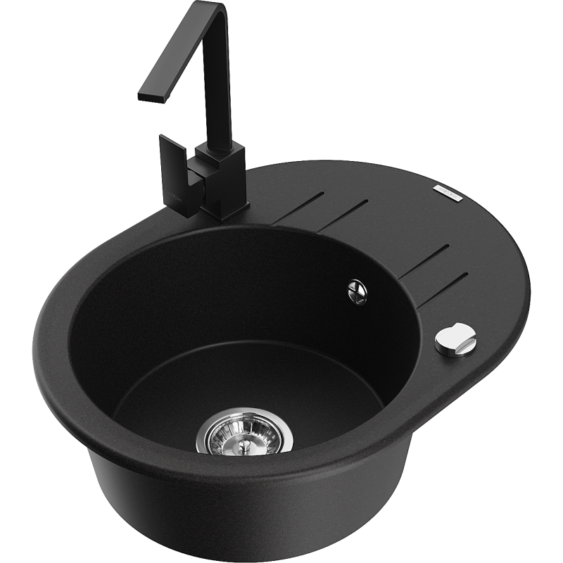 Mexen Kevin fregadero de granito de 1 seno con escurridor y grifo de cocina Rita, negro - 6517-77-670300-70
