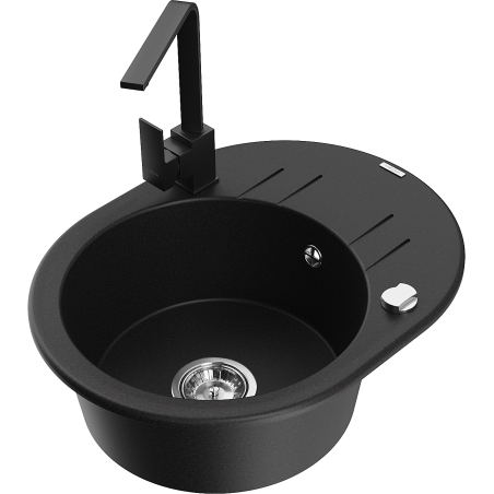 Mexen Kevin Granit-Lavabo 1-Kummeren mat Ofdrëpsberäich a Kichenkran Rita, schwaarz - 6517-77-670300-70