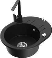 Mexen Kevin fregadero de granito de 1 seno con escurridor y grifo de cocina Rita, negro - 6517-77-670300-70