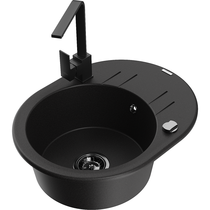Mexen Kevin fregadero de granito de 1 cubeta con escurridor y grifo de cocina Rita, negro - 6517-77-670300-70-B