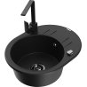 Mexen Kevin granite sink 1-bowl with drainer and kitchen tap Rita, black - 6517-77-670300-70-B