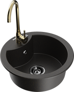 Mexen Diego fregadero de granito de 1 cubeta con grifo de cocina Telma, negro/dorado - 6512-75-670200-50-B