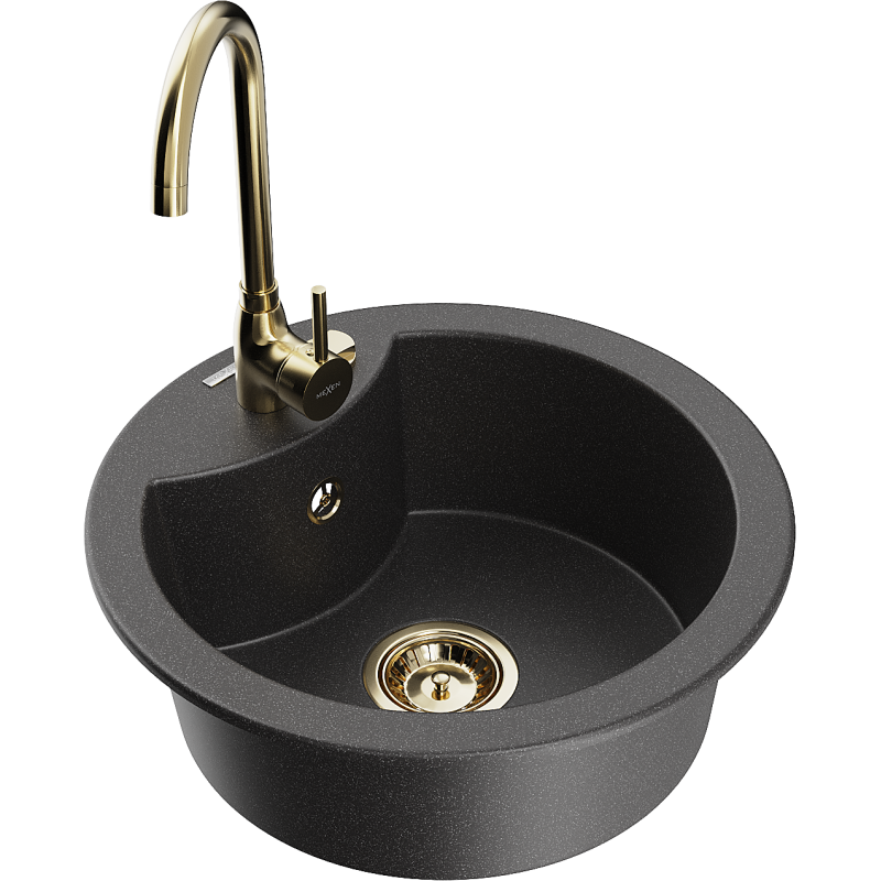 Mexen Diego fregadero de granito de 1 seno con grifo de cocina Telma, negro moteado - 6512-76-670200-50
