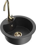 Mexen Diego 1-bowl granite sink with Telma kitchen tap, black speckled - 6512-76-670200-50