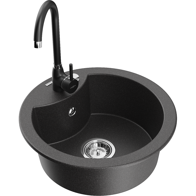 Mexen Diego fregadero de granito de 1 seno con grifo de cocina Telma, negro moteado - 6512-76-670200-70