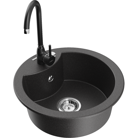 Mexen Diego Évier en granit à 1 bac avec robinet de cuisine Telma, noir moucheté - 6512-76-670200-70