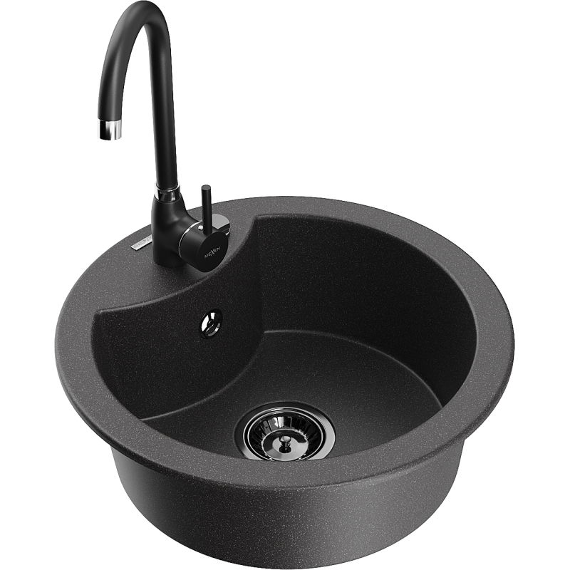 Mexen Diego Νεροχύτης γρανίτη 1 διαμέρισης με μπαταρία κουζίνας Telma, μαύρος