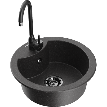 Mexen Diego 1-bowl granite sink with Telma kitchen tap, speckled black - 6512-76-670200-70-B