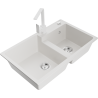 Mexen Tomas granite sink 2-bowl with kitchen faucet Rita, white - 6516-20-670300-20