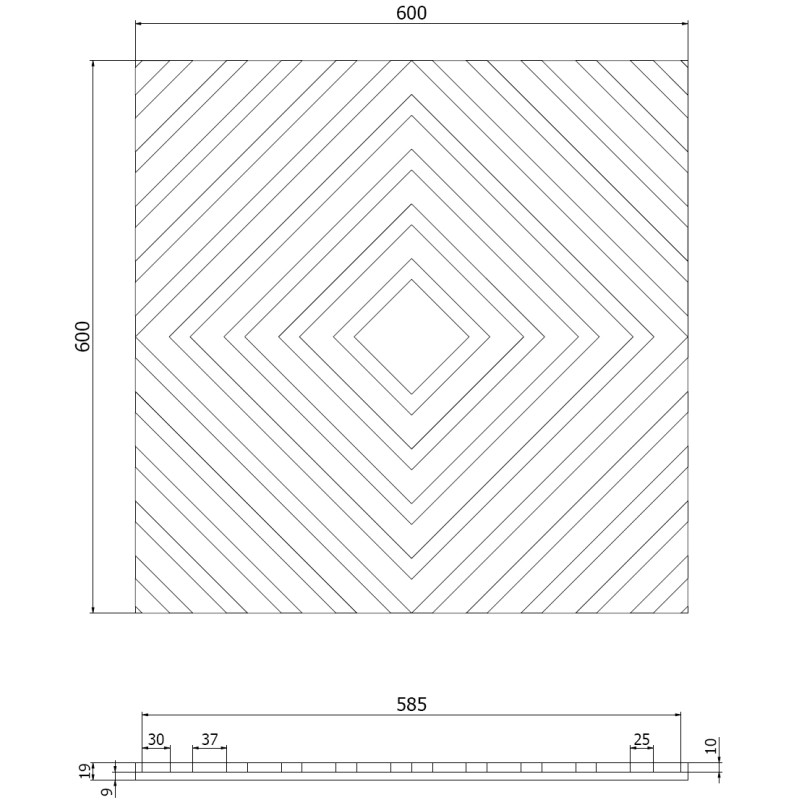 Mexen Linea 03 panneau mural acoustique 60 x 60 cm (4pcs), feutre 9 mm, placage technique, Chêne Classic - S110-60607-03-041