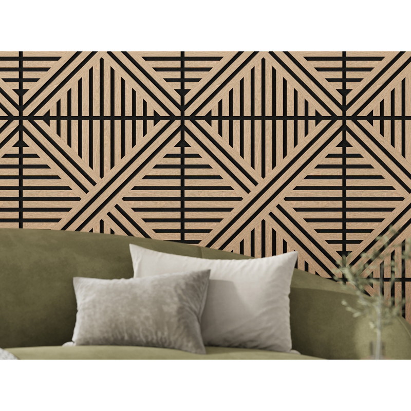 Mexen Linea 05 panel de pared acústico 60 x 60 cm (4 piezas), fieltro 9 mm, chapa técnica, Roble Blanqueado