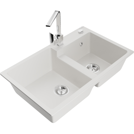 Mexen Tomas graniitti kahden altaan keittiöallas ja keittiöhana Rita, valkoinen - 6516-20-670300-00