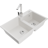 Mexen Tomas granite kitchen sink 2-bowl with Rita kitchen faucet, white - 6516-20-670300-00