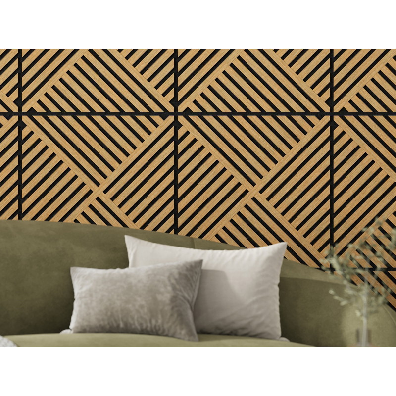 Mexen Linea 08 panneau mural acoustique 60 x 60 cm (4 pièces), feutre 9 mm, placage technique, Chêne Classic