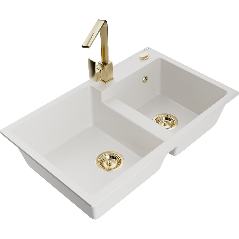 Mexen Tomas granitdiskho med 2 kammare och köksblandare Rita, vit - 6516-20-670300-50