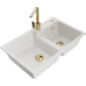 Mexen Tomas Granite Kitchen Sink 2-Bowl with Rita Tap, White - 6516-20-670300-50