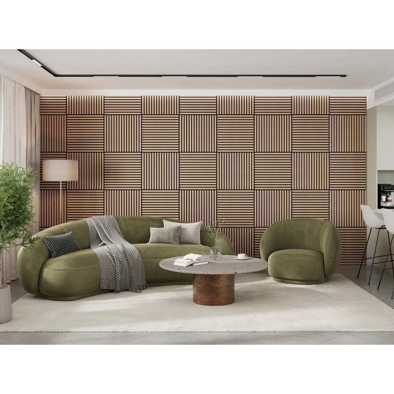 Mexen Linea 15 akustična stenska plošča 60 x 60 cm (4kos), filc 9 mm, tehnični furnir, Beljeni Hrast - S110-60607-15-040