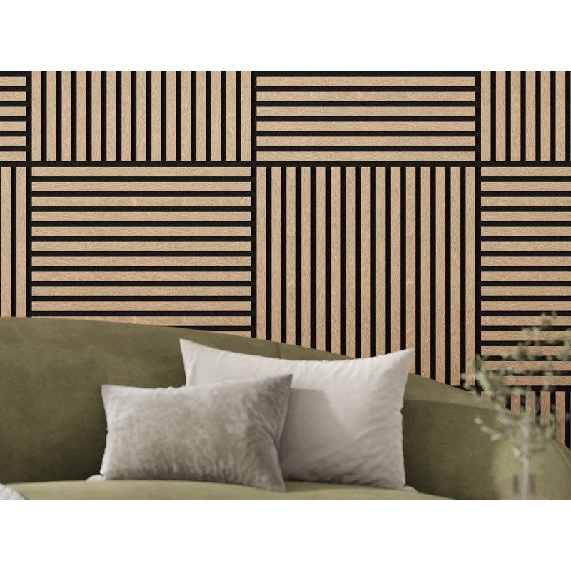 Mexen Linea 15 Akustik-Wandpaneel 60 x 60 cm (4 Stk.), Filz 9 mm, technisches Furnier, Gebleichte Eiche - S110-60607-15-040