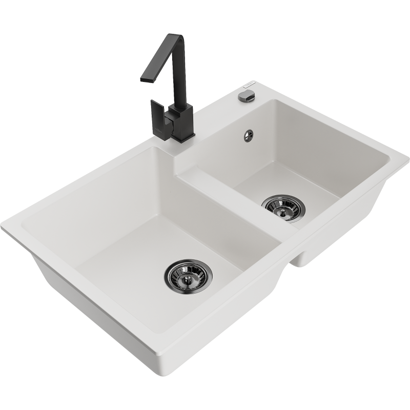 Mexen Tomas lava-louça de granito com 2 cubas e torneira de cozinha Rita, branco - 6516-20-670300-70