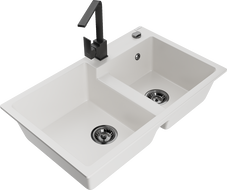 Mexen Tomas fregadero de granito de 2 cubetas con grifo de cocina Rita, blanco - 6516-20-670300-70