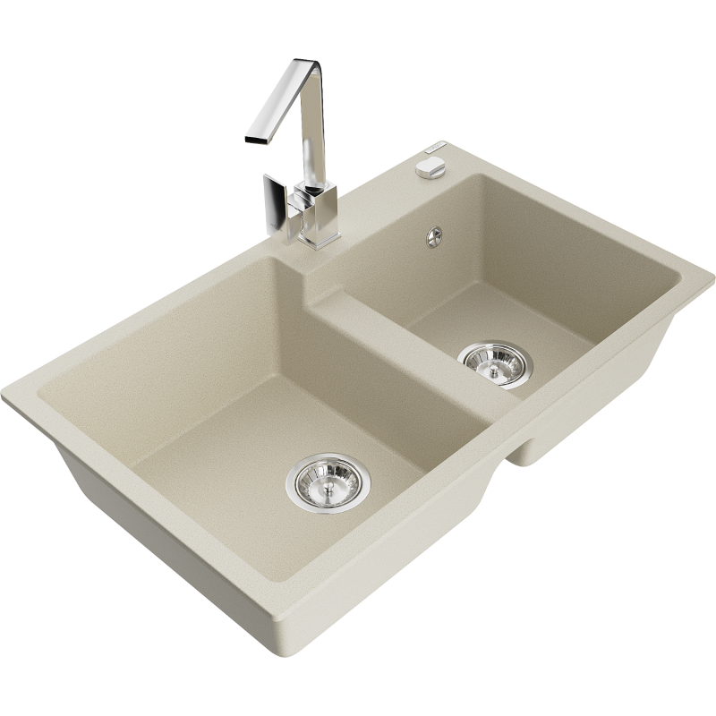 Mexen Tomas lavello in granito a 2 vasche con rubinetto da cucina Rita, beige - 6516-69-670300-00
