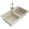 Mexen Tomas fregadero de granito de 2 compartimentos con grifo de cocina Rita, beige - 6516-69-670300-00