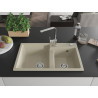 Mexen Tomas fregadero de granito de 2 compartimentos con grifo de cocina Rita, beige - 6516-69-670300-00