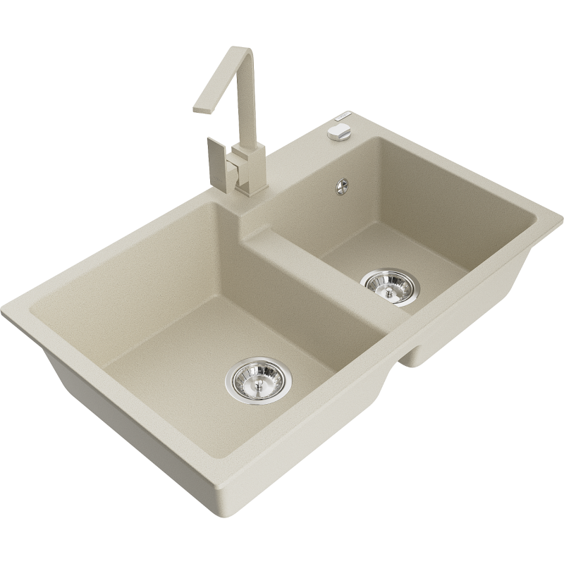 Mexen Tomas lavello in granito a 2 vasche con miscelatore da cucina Rita, beige - 6516-69-670300-69
