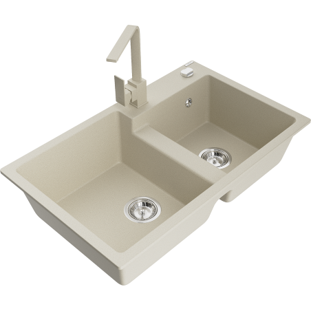 Mexen Tomas lavello in granito a 2 vasche con miscelatore da cucina Rita, beige - 6516-69-670300-69