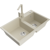 Mexen Tomas granite double sink with Rita kitchen tap, beige - 6516-69-670300-69