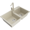 Mexen Tomas tweekamerige granieten spoelbak met keukenkraan Rita, beige - 6516-69-670300-69