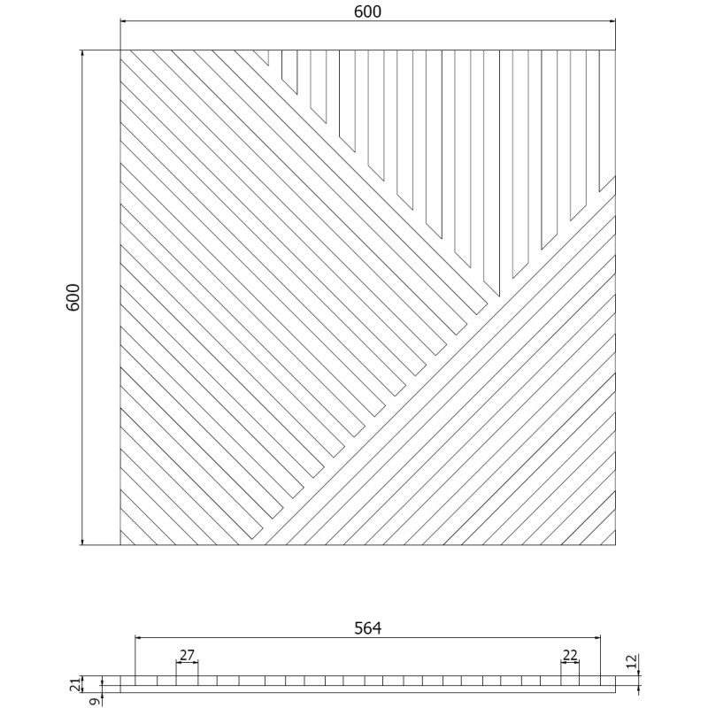 Mexen Linea 25 akoestisch wandpaneel 60 x 60 cm (4st.), vilt 9 mm, technisch fineer, Natuurlijk Eiken - S110-60607-25-042