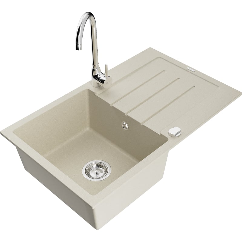Mexen Bruno Granitspüle einteilig mit Abtropffläche und Küchenarmatur Telma, beige - 6513-69-670200-00
