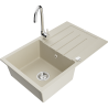 Mexen Bruno granite single-bowl sink with drainer and Telma kitchen faucet, beige - 6513-69-670200-00