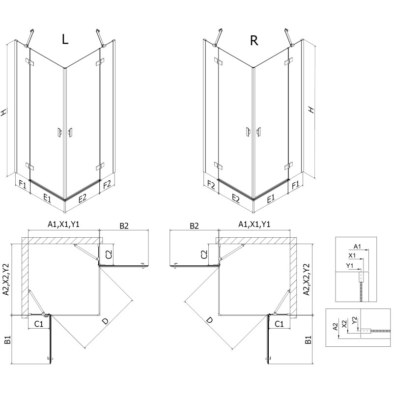 Mexen Mist-H Duo cabine de douche pliante 70 x 70 cm, transparent, chrome - 8A5-070L-070P-01-00