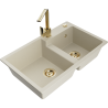 Mexen Tomas 2-bowl granite sink with Rita kitchen tap, beige - 6516-69-670300-50