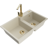 Mexen Tomas granieten gootsteen 2-kamer met keukenmengkraan Rita, beige - 6516-69-670300-50