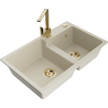 Mexen Tomas granite double-bowl kitchen sink with Rita tap, beige - 6516-69-670300-50