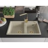 Mexen Tomas 2-bowl granite sink with Rita kitchen tap, beige - 6516-69-670300-50