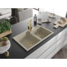 Mexen Tomas 2-bowl granite sink with Rita kitchen tap, beige - 6516-69-670300-50