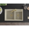 Mexen Tomas 2-bowl granite sink with Rita kitchen tap, beige - 6516-69-670300-50