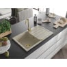 Mexen Bruno évier en granit 1 bac avec égouttoir et robinet de cuisine Telma, beige - 6513-69-670200-50