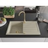 Mexen Bruno évier en granit 1 bac avec égouttoir et robinet de cuisine Telma, beige - 6513-69-670200-50