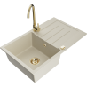 Mexen Bruno granieten gootsteen met 1 bak, afdruipplaat en Telma keukenkraan, beige - 6513-69-670200-50