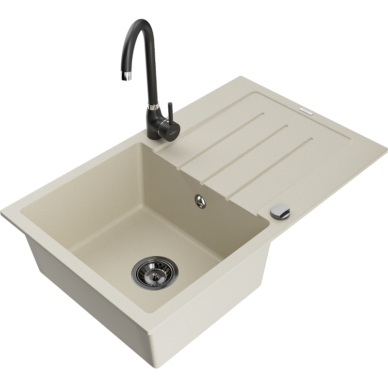 Mexen Bruno graniittinen 1-allas keittiöallas valutustasolla ja keittiöhanalla Telma, beige - 6513-69-670200-70