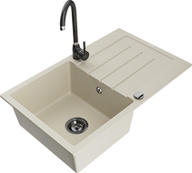 Mexen Bruno granieten spoelbak 1-komors met afdruiprek en Telma keukenkraan, beige - 6513-69-670200-70