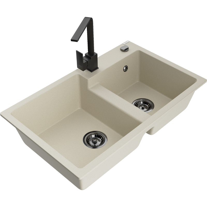 Mexen Tomas 2-osastoinen graniittiallas keittiöhanalla Rita, beige - 6516-69-670300-70