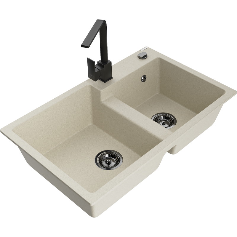 Mexen Tomas Granitspüle 2-Kammern mit Küchenarmatur Rita, beige - 6516-69-670300-70